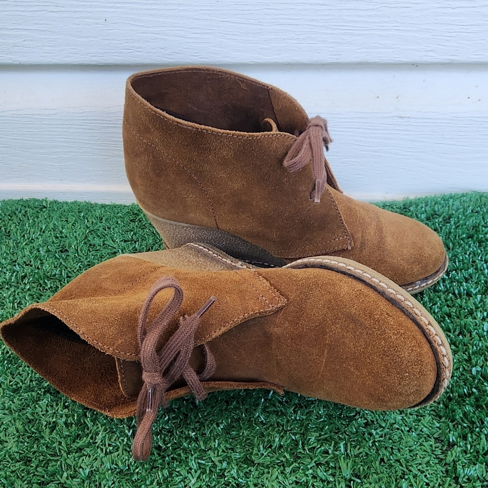 J. Crew Macalister Brown Suede Ankle Wedge Boots Rubbler Soles!